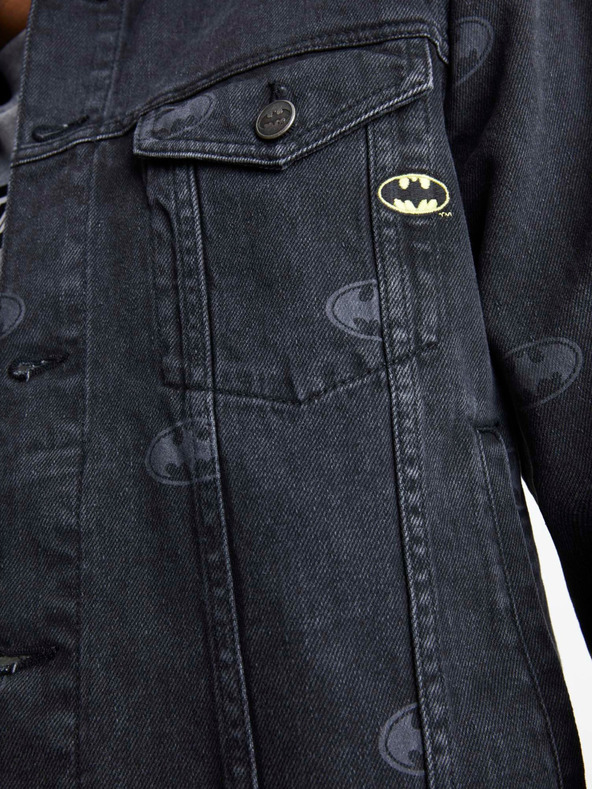 Celio Jachetă din denim neagră pentru bărbați cu blană artificială Celio Batman