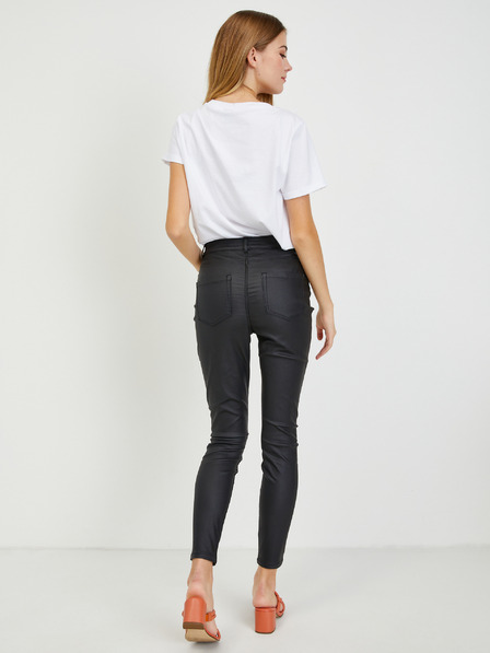 Orsay Pantaloni negri din imitație de piele pentru femei ORSAY