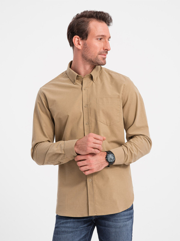 Ombre Clothing Cămașă bărbați Ombre Clothing maro deschis