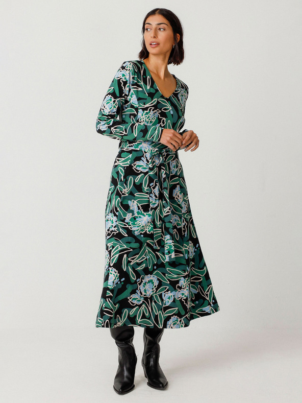 SKFK Rochie verde cu imprimeu floral pentru femei SKFK Vestido Kaule