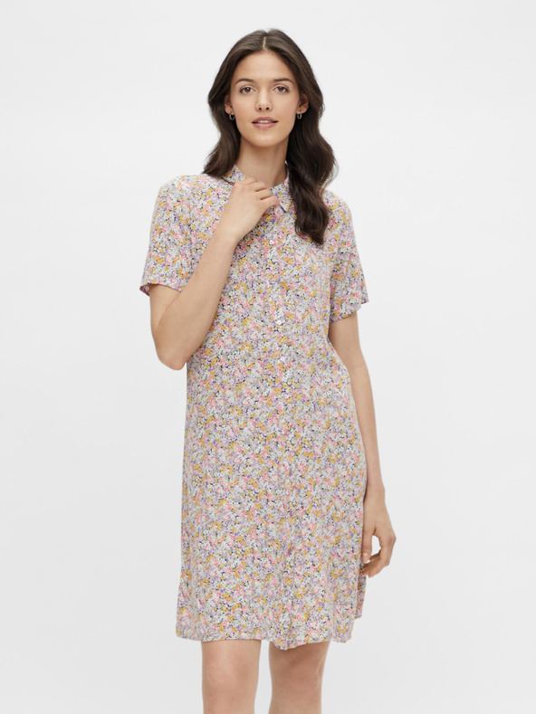 Pieces Rochie cămașă cu flori galbene și mov Pieces Rilla