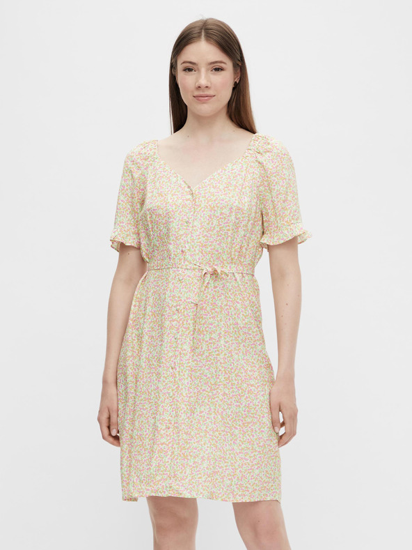 Pieces Rochie cu cravată florală crem Pieces Timberly