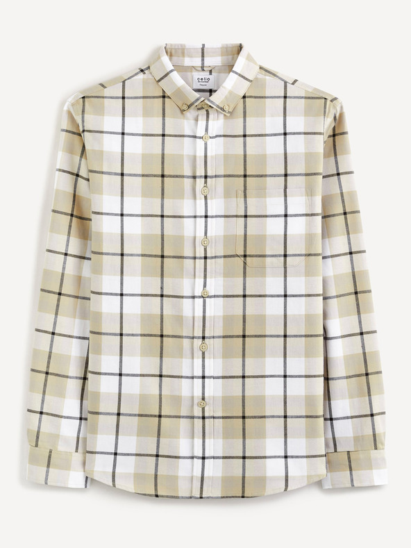 Celio Cămașă bărbătească în carouri albă și bej Celio