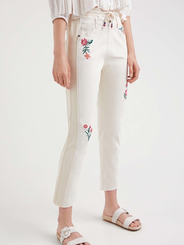 Desigual Pantaloni Cream Floral pentru femei Desigual Lita
