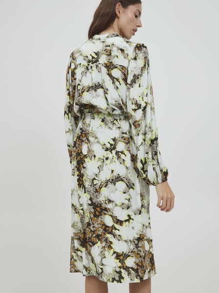 ICHI Rochie florală maro și albă cu cravată ICHI