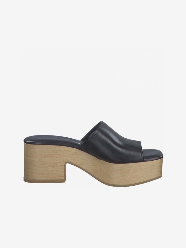 Tamaris Papuci cu toc din piele neagră Tamaris