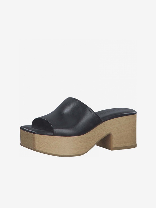 Tamaris Papuci cu toc din piele neagră Tamaris