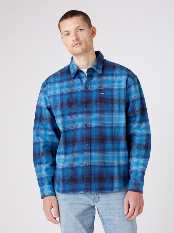Wrangler Cămașă albastră cu model Wrangler pentru bărbați
