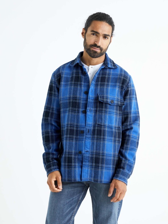 Celio Tricou în carouri albastru pentru bărbați Celio Bazur