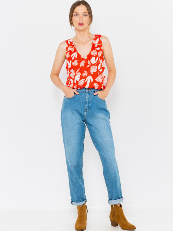 CAMAIEU Bluză portocalie din in cu flori CAMAIEU