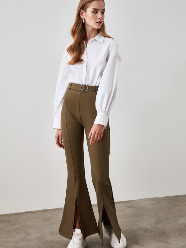 Trendyol Pantaloni pentru femei kaki cu curea Trendyol
