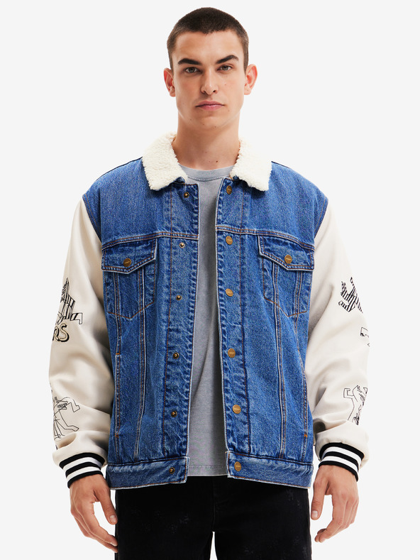 Desigual Jachetă din denim albă și albastră pentru bărbați Desigual Wolf