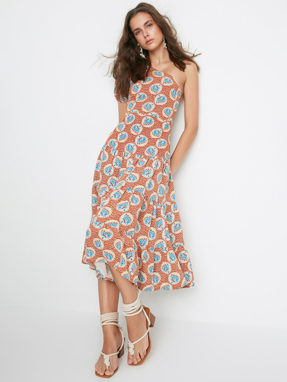 Trendyol Rochie midi cu model pentru femei de culoare maro Trendyol