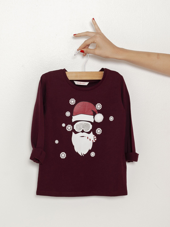 CAMAIEU Tricou de Crăciun pentru fete de culoare burgundă CAMAIEU