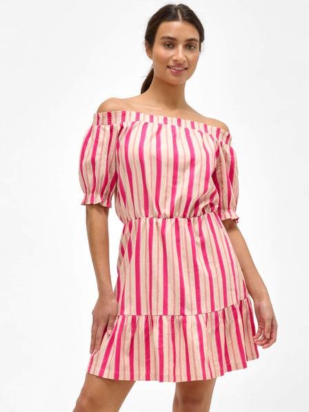 Orsay Rochie fără umeri de in cu dungi roz ORSAY