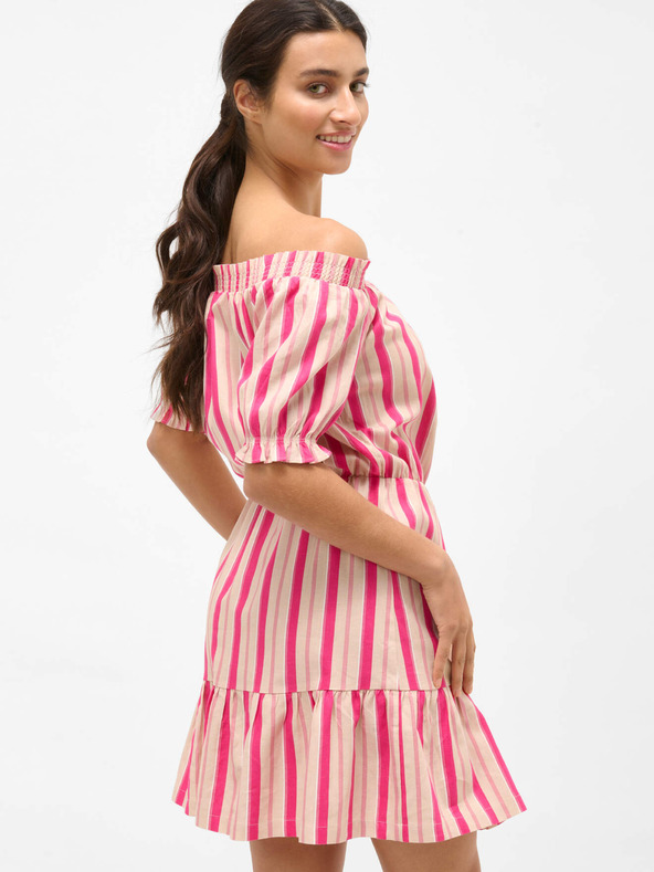 Orsay Rochie fără umeri de in cu dungi roz ORSAY