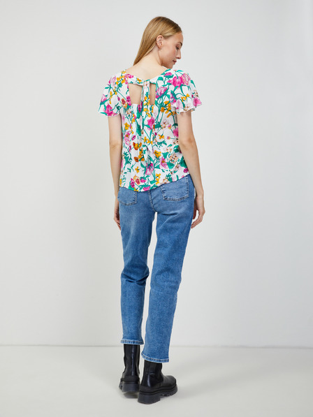 Orsay Bluză florală verde și albă cu șnur la spate ORSAY