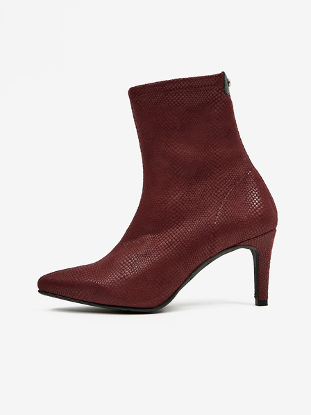 Ojju Cizme de gleznă OJJU din piele de căprioară burgundy cu model de șarpe