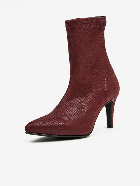 Ojju Cizme de gleznă OJJU din piele de căprioară burgundy cu model de șarpe