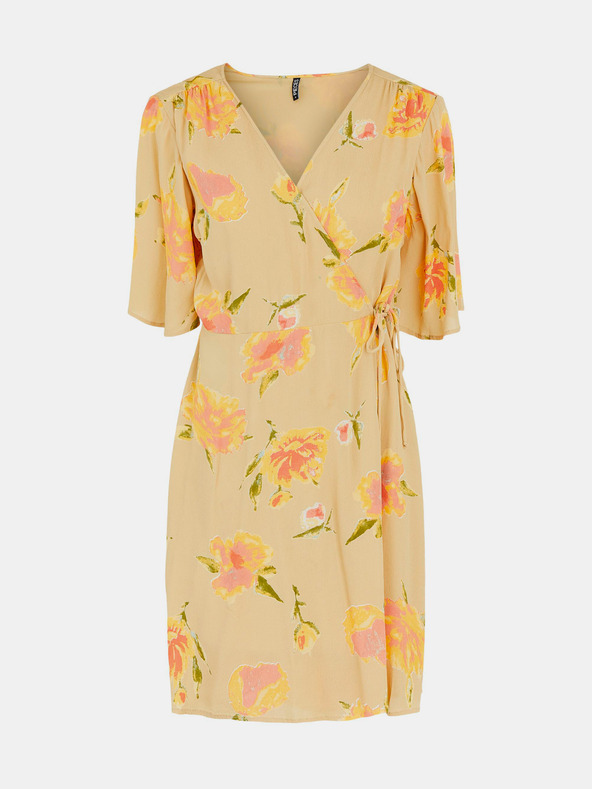 Pieces Rochie de învelit galbenă cu flori și cravată Pieces Tianna