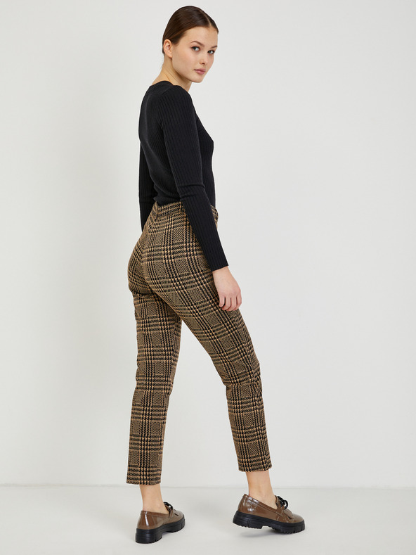 Orsay Pantaloni de damă decupați în carouri maro ORSAY