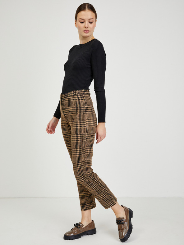 Orsay Pantaloni de damă decupați în carouri maro ORSAY