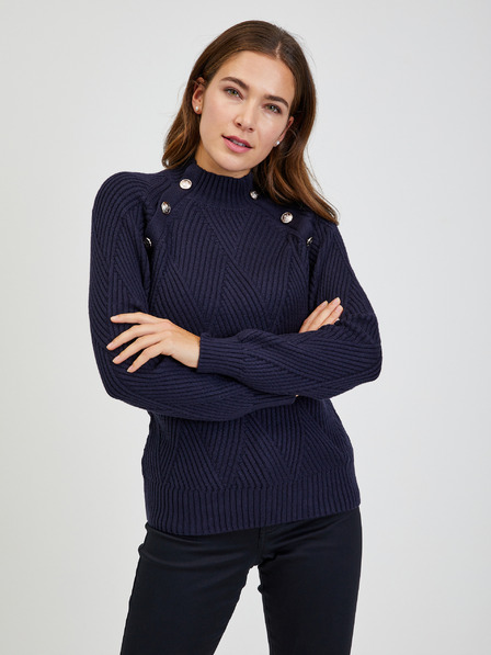 Orsay Pulover de damă de culoare albastru închis cu nasturi decorativi O