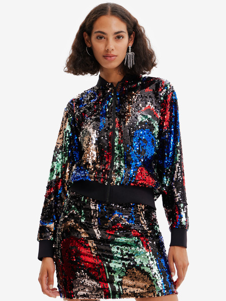 Desigual Bomber cu paiete roșu și negru pentru femei Desigual Sequin