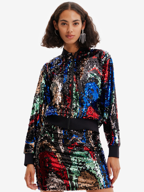 Desigual Bomber cu paiete roșu și negru pentru femei Desigual Sequin
