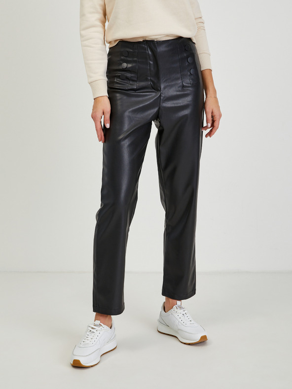 Orsay Pantaloni negri din imitație de piele pentru femei ORSAY