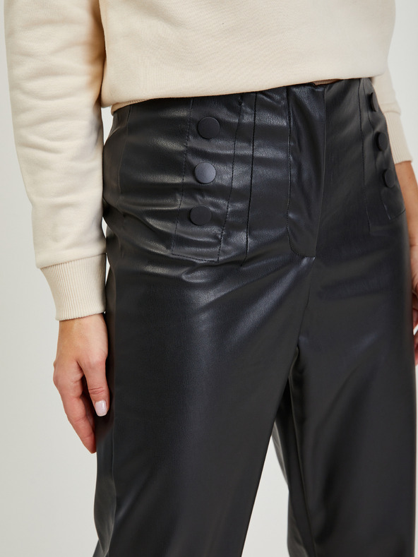 Orsay Pantaloni negri din imitație de piele pentru femei ORSAY