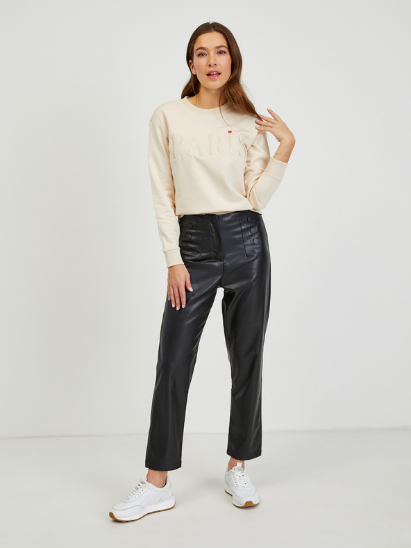 Orsay Pantaloni negri din imitație de piele pentru femei ORSAY