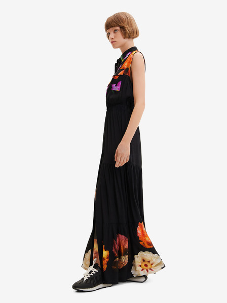 Desigual Desigual Suiza-Lacroix Rochie maxi cămașă cu motive florale, neagră, pentru femei