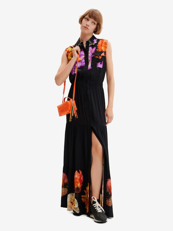 Desigual Desigual Suiza-Lacroix Rochie maxi cămașă cu motive florale, neagră, pentru femei
