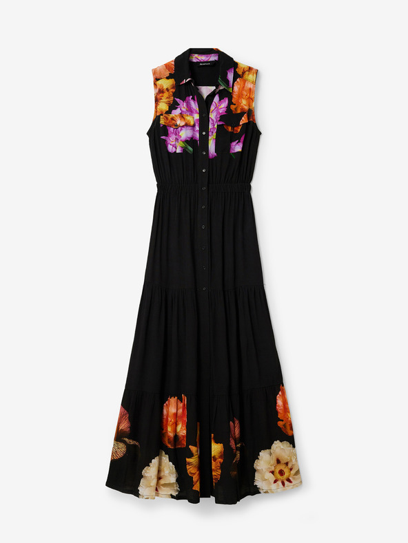 Desigual Desigual Suiza-Lacroix Rochie maxi cămașă cu motive florale, neagră, pentru femei