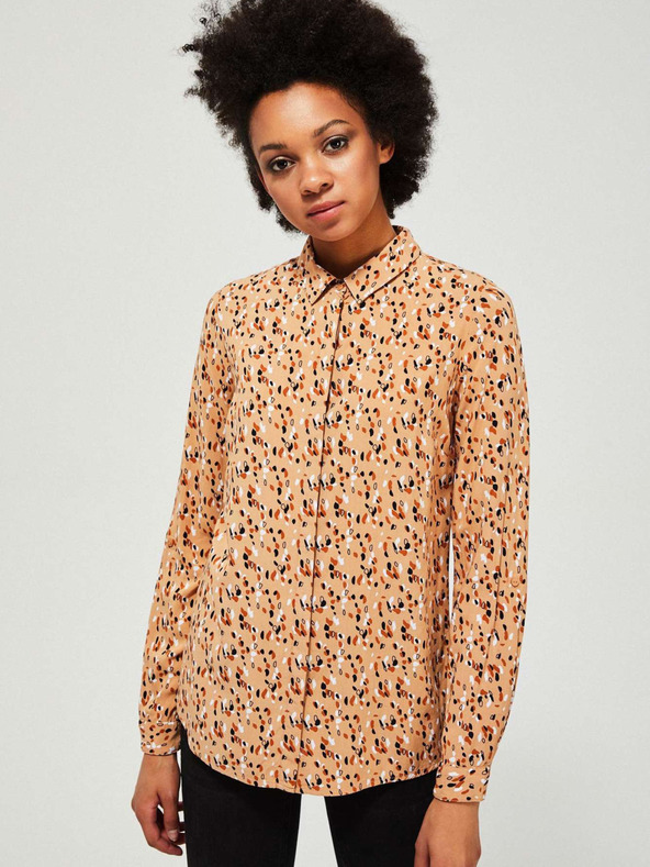 Moodo Brown Moodo Patterned Stretch Shirt