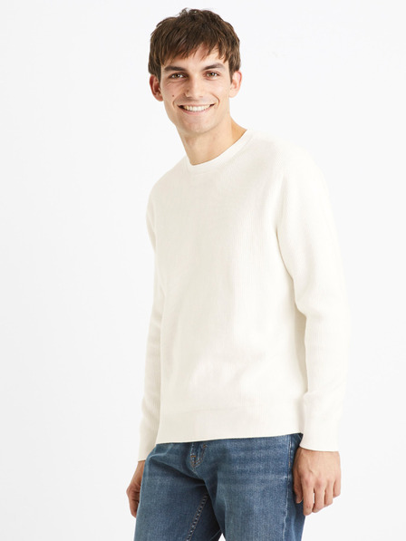Celio Pulover bărbătesc de bază cu nervuri crem Celio Dexter