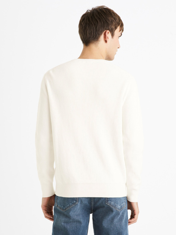 Celio Pulover bărbătesc de bază cu nervuri crem Celio Dexter