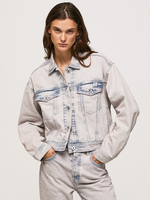 Pepe Jeans Jachetă din denim supradimensionată albastră și albă pentru femei Pepe Jeans Turner Rose