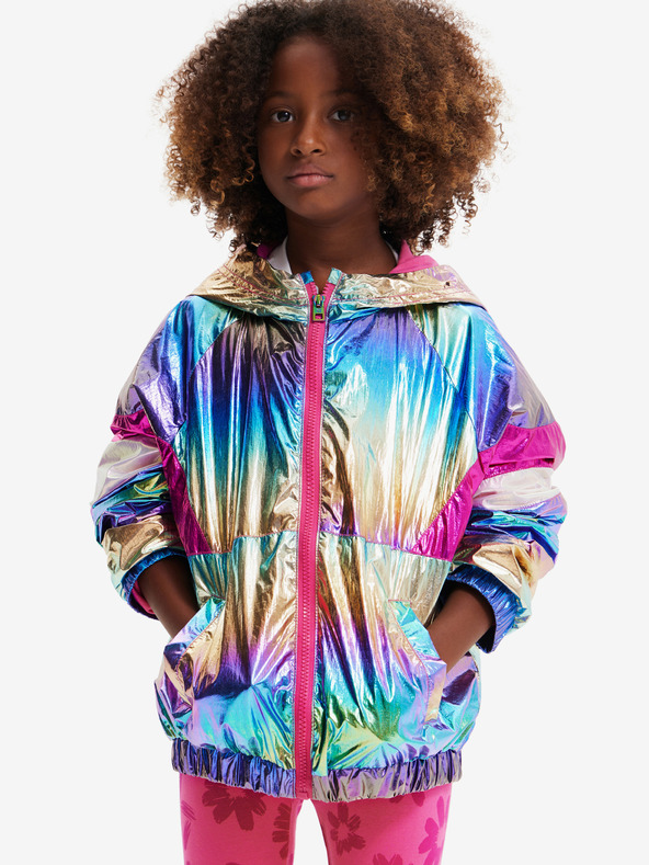 Desigual Jachetă metalică Desigual Rainbow roz și albastru pentru fete