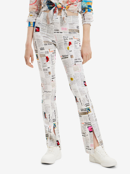 Desigual Pantaloni cu model alb pentru femei Desigual Newspaper
