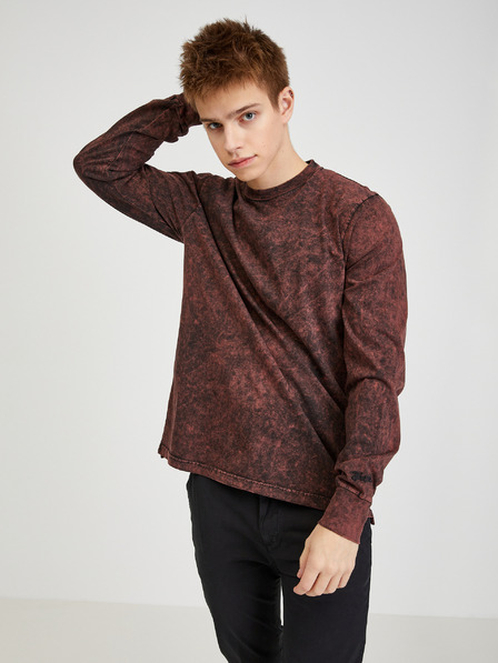 Diesel Tricou cu mânecă lungă cu model burgundy Diesel pentru bărbați