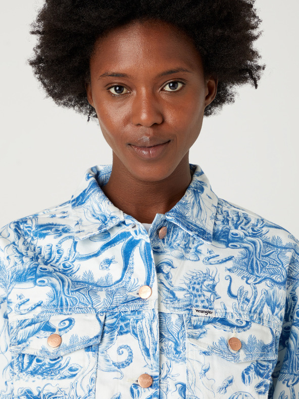 Wrangler Jachetă din denim cu model Wrangler albă și albastră pentru femei