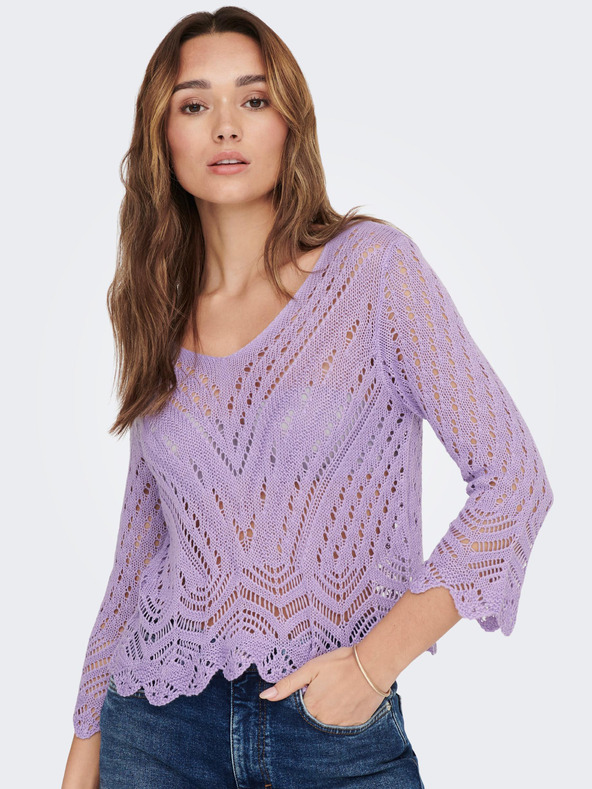 Jacqueline de Yong JDY Pulover crop top cu model violet cu mâneci 3/4