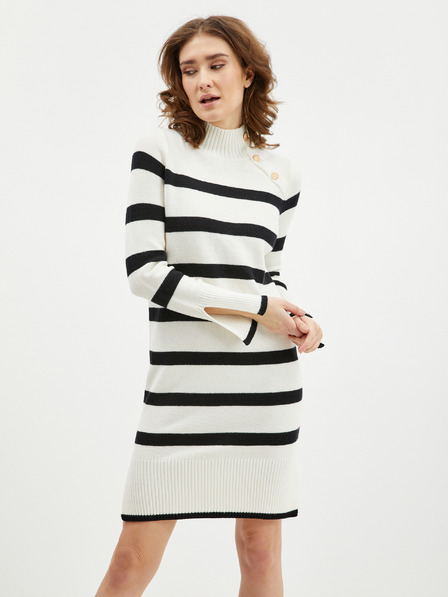 Orsay Rochie pulover damă în dungi neagră și crem ORSAY