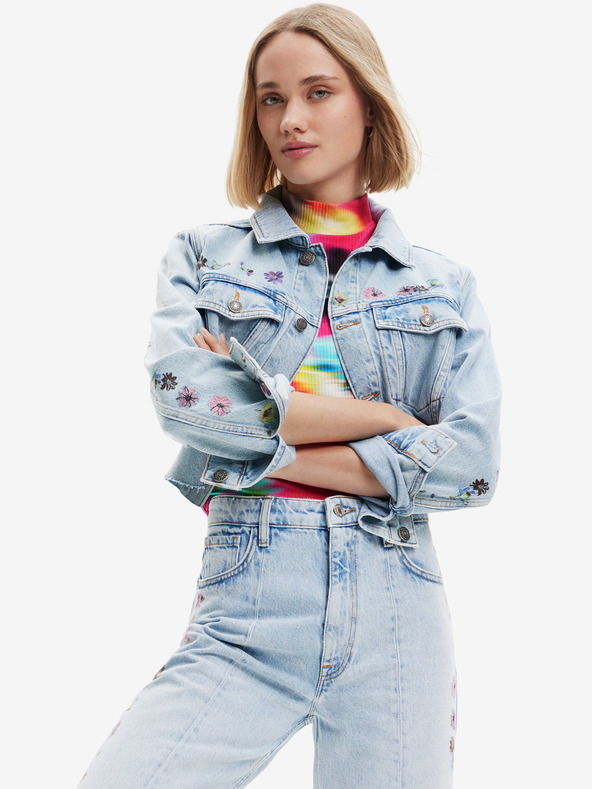 Desigual Jachetă din denim pentru femei Desigual Soho albastru deschis