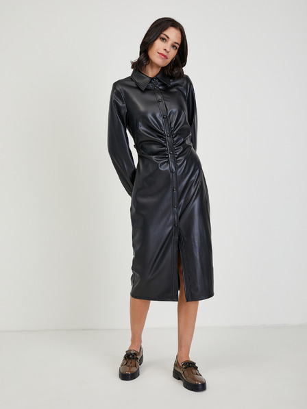 Orsay Rochie midi de damă neagră din imitație de piele ORSAY
