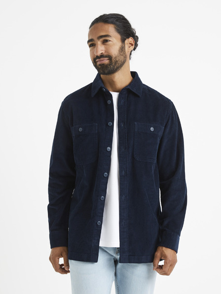 Celio Cămașă din catifea albastru închis Celio Vavelour