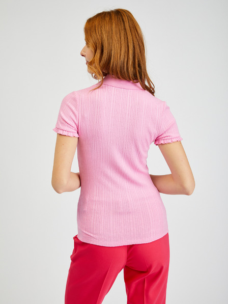 Orsay Tricou polo roz de damă cu nervuri ORSAY