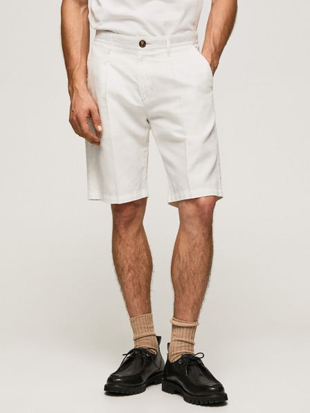 Pepe Jeans Pantaloni scurți albi pentru bărbați din amestec de in Pepe Jeans